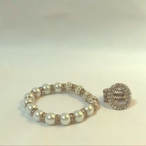Stretchy Bracelet and Ring set - Faux Diamond